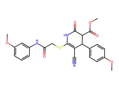 methyl 5-cyano-6-[2-(3-methoxyanilino)-2-oxoethyl]sulfanyl-4-(4-methoxyphenyl)-2-oxo-3,4-dihydro-1H-pyridine-3-carboxylate structure