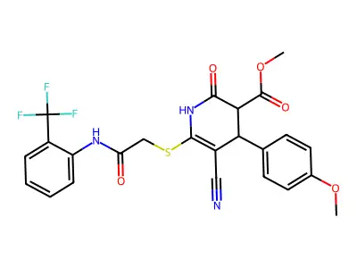 methyl 5-cyano-4-(4-methoxyphenyl)-2-oxo-6-[2-oxo-2-[2-(trifluoromethyl)anilino]ethyl]sulfanyl-3,4-dihydro-1H-pyridine-3-carboxylate structure