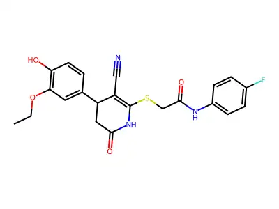 2-{[3-cyano-4-(3-ethoxy-4-hydroxyphenyl)-6-oxo-1,4,5,6-tetrahydropyridin-2-yl]sulfanyl}-N-(4-fluorophenyl)acetamide structure