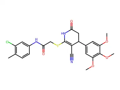 N-(3-chloro-4-methylphenyl)-2-{[3-cyano-6-oxo-4-(3,4,5-trimethoxyphenyl)-1,4,5,6-tetrahydropyridin-2-yl]sulfanyl}acetamide structure