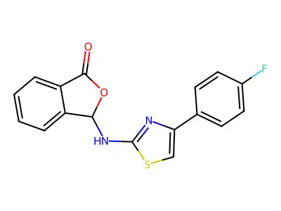3-[[4-(4-fluorophenyl)-1,3-thiazol-2-yl]amino]-3H-2-benzofuran-1-one structure