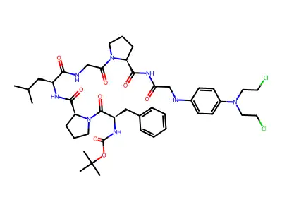 Glycinamide, N-((1,1-dimethoxy)carbonyl)-D-phenylalanyl-L-prolyl-L-leucylglycyl-L-prolyl-N-(4-(bis(2-chloroethyl)amino)phenyl)- structure