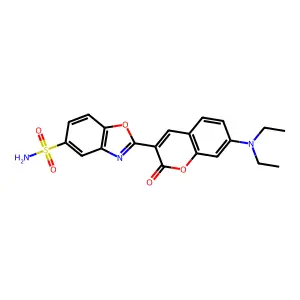 2-(7-(diethylamino)-2-oxo-2H-1-benzopyran-3-yl)benzoxazole-5-sulphonamide structure