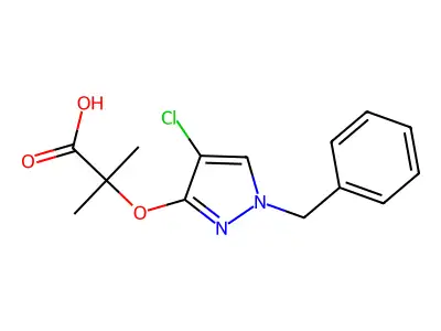 2-[(1-benzyl-4-chloro-1H-pyrazol-3-yl)oxy]-2-methylpropanoic acid structure