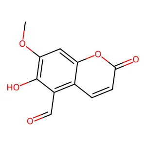 2H-1-Benzopyran-5-carboxaldehyde, 6-hydroxy-7-methoxy-2-oxo- structure