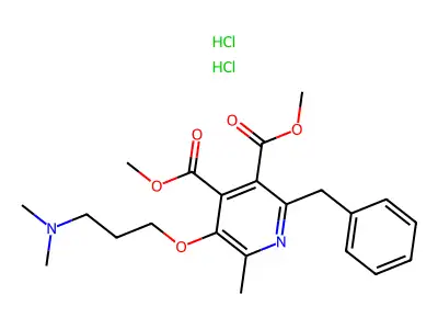 3,4-Pyridinedicarboxylic acid, 5-(3-(dimethylamino)propoxy)-6-methyl-2-(phenylmethyl)-, dimethyl ester, dihydrochloride structure