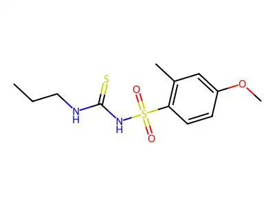 Benzenesulfonamide, 4-methoxy-2-methyl-N-((propylamino)thioxomethyl)- structure