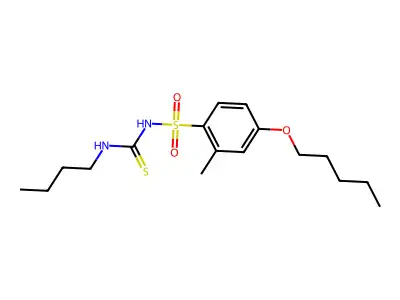 Benzenesulfonamide, N-((butylamino)thioxomethyl)-2-methyl-4-(pentyloxy)- structure