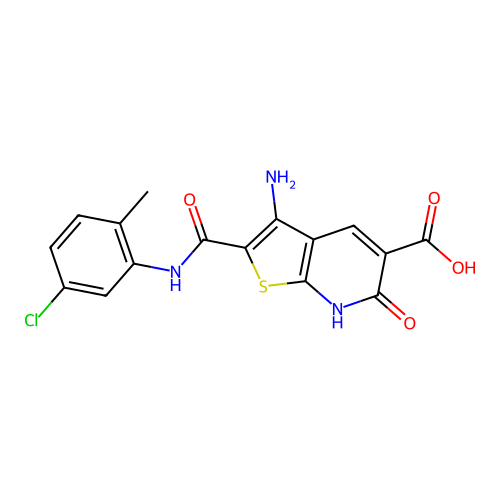 3-amino-2-((5-chloro-2-methylphenyl)carbamoyl)-6-oxo-6,7-dihydrothieno[2,3-b]pyridine-5-carboxylic acid structure