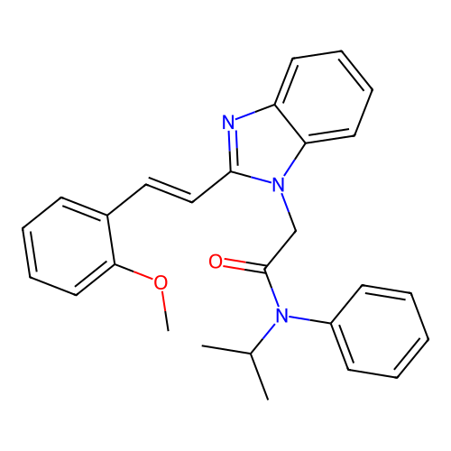 (E)-N-isopropyl-2-(2-(2-methoxystyryl)-1H-benzo[d]imidazol-1-yl)-N-phenylacetamide structure