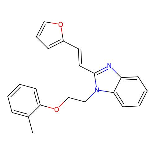 2-[(E)-2-(furan-2-yl)ethenyl]-1-[2-(2-methylphenoxy)ethyl]benzimidazole structure
