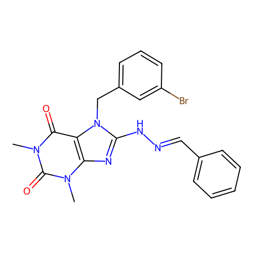 (E)-8-(2-benzylidenehydrazinyl)-7-(3-bromobenzyl)-1,3-dimethyl-1H-purine-2,6(3H,7H)-dione structure