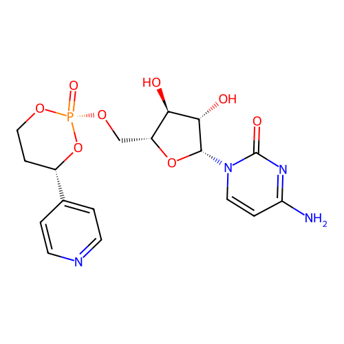 4-amino-1-((2R,3S,4S,5R)-3,4-dihydroxy-5-((((2R,4S)-2-oxido-4-(pyridin-4-yl)-1,3,2-dioxaphosphinan-2-yl)oxy)methyl)tetrahydrofuran-2-yl)pyrimidin-2(1H)-one structure
