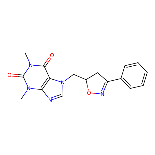1,3-dimethyl-7-[(3-phenyl-4,5-dihydro-1,2-oxazol-5-yl)methyl]purine-2,6-dione structure
