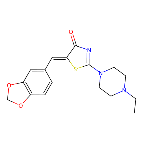 (5Z)-5-(1,3-benzodioxol-5-ylmethylidene)-2-(4-ethylpiperazin-1-yl)-1,3-thiazol-4-one structure