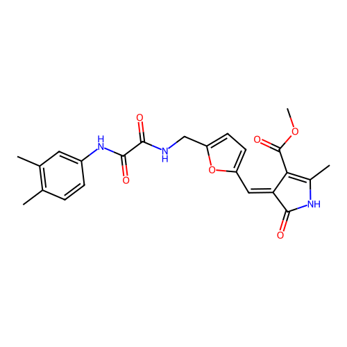 (E)-methyl 4-((5-((2-((3,4-dimethylphenyl)amino)-2-oxoacetamido)methyl)furan-2-yl)methylene)-2-methyl-5-oxo-4,5-dihydro-1H-pyrrole-3-carboxylate structure
