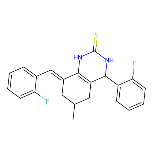 (8E)-8-(2-fluorobenzylidene)-4-(2-fluorophenyl)-6-methyl-3,4,5,6,7,8-hexahydroquinazoline-2(1H)-thione structure