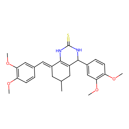 (8E)-8-(3,4-dimethoxybenzylidene)-4-(3,4-dimethoxyphenyl)-6-methyl-3,4,5,6,7,8-hexahydroquinazoline-2(1H)-thione structure