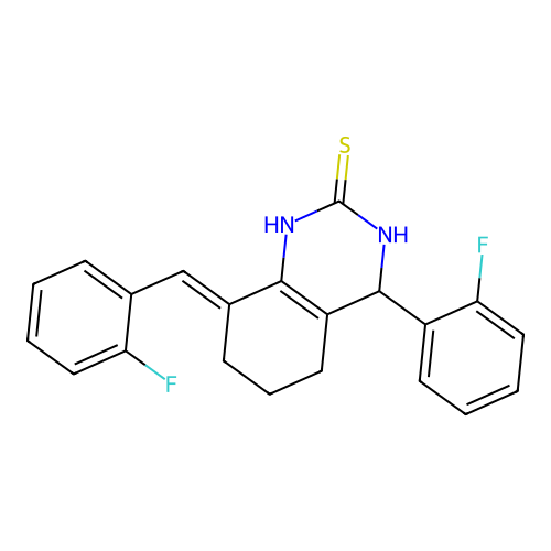 8-(2-fluorobenzylidene)-4-(2-fluorophenyl)-3,4,5,6,7,8-hexahydro-2(1H)-quinazolinethione structure