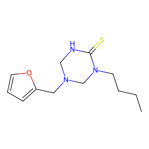 1-Butyl-5-(furan-2-ylmethyl)-1,3,5-triazinane-2-thione structure