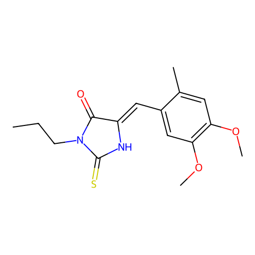 (5Z)-5-[(4,5-dimethoxy-2-methylphenyl)methylidene]-3-propyl-2-sulfanylideneimidazolidin-4-one structure