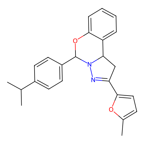 5-(4-isopropylphenyl)-2-(5-methyl-2-furyl)-1,10b-dihydropyrazolo[1,5-c][1,3]benzoxazine structure