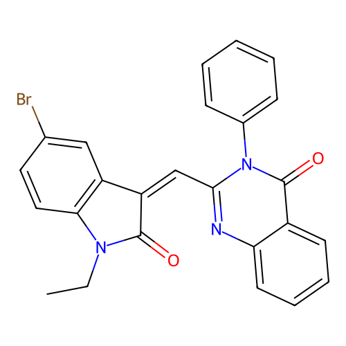 (Z)-2-((5-bromo-1-ethyl-2-oxoindolin-3-ylidene)methyl)-3-phenylquinazolin-4(3H)-one structure