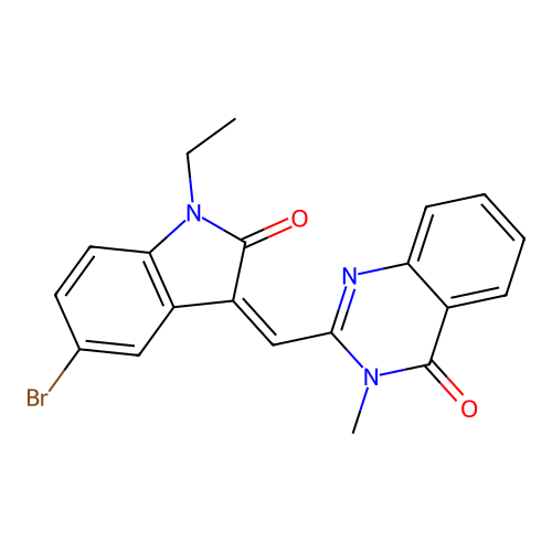 (Z)-2-((5-bromo-1-ethyl-2-oxoindolin-3-ylidene)methyl)-3-methylquinazolin-4(3H)-one structure