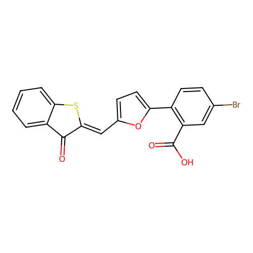 (Z)-5-bromo-2-(5-((3-oxobenzo[b]thiophen-2(3H)-ylidene)methyl)furan-2-yl)benzoic acid structure