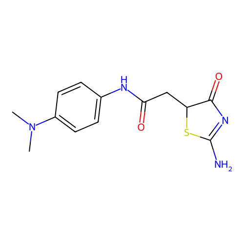 N-(4-(dimethylamino)phenyl)-2-(2-imino-4-oxothiazolidin-5-yl)acetamide structure