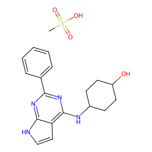 trans-4-((2-Phenyl-7H-pyrrolo[2,3-d]pyrimidin-4-yl)amino)cyclohexanol methanesulfonate structure