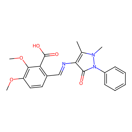 6-[(1,5-dimethyl-3-oxo-2-phenyl-pyrazol-4-yl)iminomethyl]-2,3-dimethoxy-benzoic Acid structure