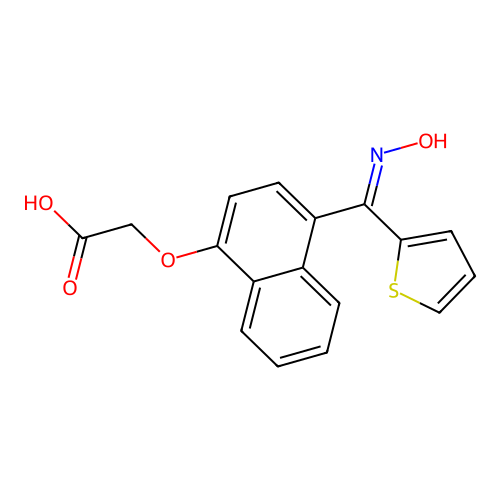 Acetic acid, ((4-((hydroxyimino)-2-thienylmethyl)-1-naphthalenyl)oxy)- structure