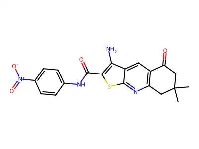 3-amino-7,7-dimethyl-N-(4-nitrophenyl)-5-oxo-5,6,7,8-tetrahydrothieno[2,3-b]quinoline-2-carboxamide structure