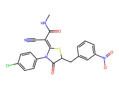 2-{3-(4-Chlorophenyl)-5-[(3-nitrophenyl)methyl]-4-oxo-1,3-thiazolidin-2-ylidene}-2-cyano-N-methylacetamide structure