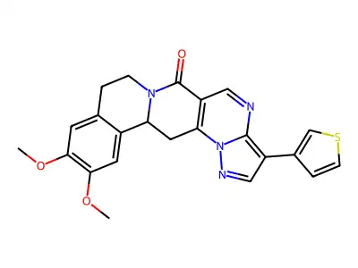 11,12-dimethoxy-3-(3-thienyl)-8,9,13b,14-tetrahydro-6H-pyrazolo[5'',1'':2',3']pyrimido[4',5':4,5]pyrido[2,1-a]isoquinolin-6-one structure