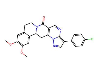 3-(4-chlorophenyl)-11,12-dimethoxy-8,9,13b,14-tetrahydro-6H-pyrazolo[5'',1'':2',3']pyrimido[4',5':4,5]pyrido[2,1-a]isoquinolin-6-one structure