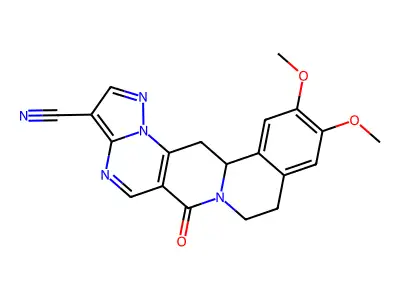 11,12-dimethoxy-6-oxo-8,9,13b,14-tetrahydro-6H-pyrazolo[5'',1'':2',3']pyrimido[4',5':4,5]pyrido[2,1-a]isoquinoline-3-carbonitrile structure