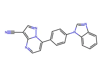 7-[4-(1H-1,3-benzimidazol-1-yl)phenyl]pyrazolo[1,5-a]pyrimidine-3-carbonitrile structure