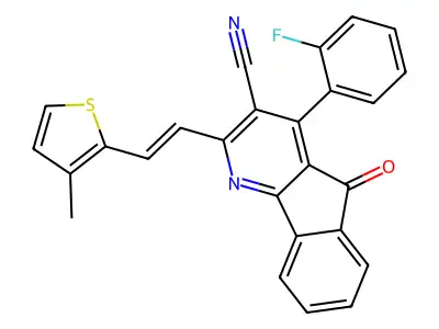 4-(2-fluorophenyl)-2-[2-(3-methylthiophen-2-yl)ethenyl]-5-oxoindeno[1,2-b]pyridine-3-carbonitrile structure