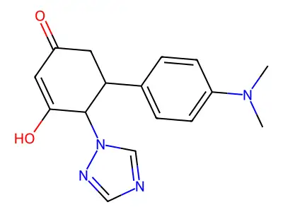 5-[4-(dimethylamino)phenyl]-3-hydroxy-4-(1H-1,2,4-triazol-1-yl)-2-cyclohexen-1-one structure