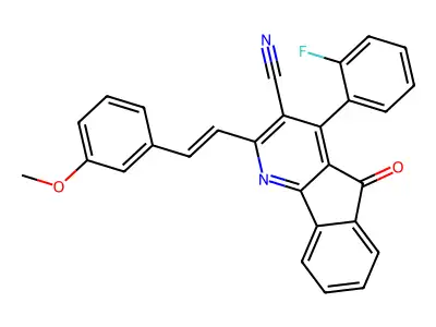 4-(2-fluorophenyl)-2-[(E)-2-(3-methoxyphenyl)ethenyl]-5-oxo-5H-indeno[1,2-b]pyridine-3-carbonitrile structure