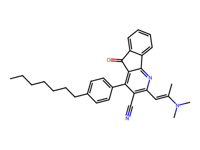 2-[(E)-2-(dimethylamino)-1-propenyl]-4-(4-heptylphenyl)-5-oxo-5H-indeno[1,2-b]pyridine-3-carbonitrile structure