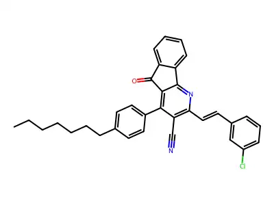 2-[2-(3-chlorophenyl)ethenyl]-4-(4-heptylphenyl)-5-oxoindeno[1,2-b]pyridine-3-carbonitrile structure