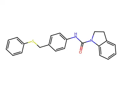 N-{4-[(phenylsulfanyl)methyl]phenyl}-1-indolinecarboxamide structure