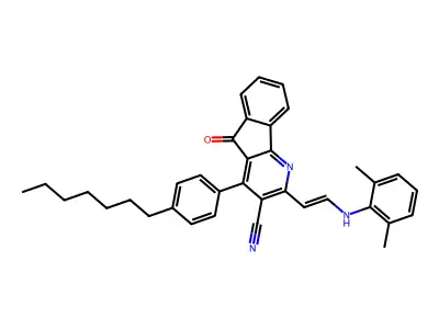 2-[(E)-2-(2,6-dimethylanilino)ethenyl]-4-(4-heptylphenyl)-5-oxo-5H-indeno[1,2-b]pyridine-3-carbonitrile structure