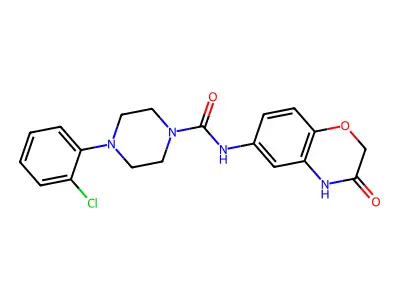 4-(2-chlorophenyl)-N-(3-oxo-3,4-dihydro-2H-1,4-benzoxazin-6-yl)tetrahydro-1(2H)-pyrazinecarboxamide structure