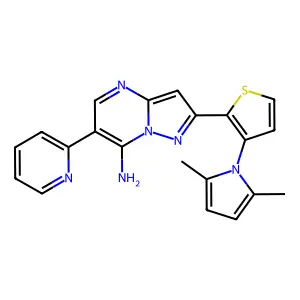 2-[3-(2,5-dimethyl-1H-pyrrol-1-yl)-2-thienyl]-6-(2-pyridinyl)pyrazolo[1,5-a]pyrimidin-7-amine structure