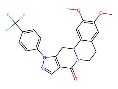 2,3-dimethoxy-11-[4-(trifluoromethyl)phenyl]-5,11,12,12a-tetrahydropyrazolo[3',4':4,5]pyrido[2,1-a]isoquinolin-8(6H)-one structure