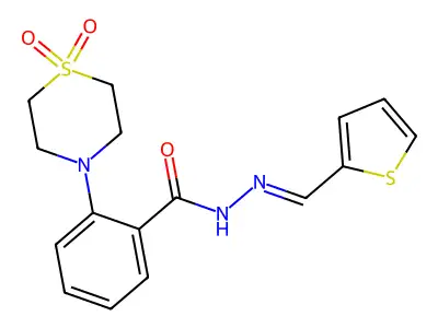 2-(1,1-dioxo-1lambda~6~,4-thiazinan-4-yl)-N'-[(E)-2-thienylmethylidene]benzenecarbohydrazide structure